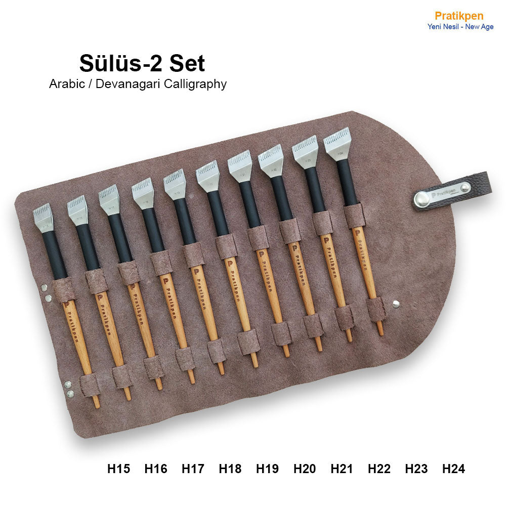 The Pratikpen Sülüs-2 Set is a professional-grade calligraphy collection designed especially for Arabic Thuluth (Sülüs) and Devanagari script artists