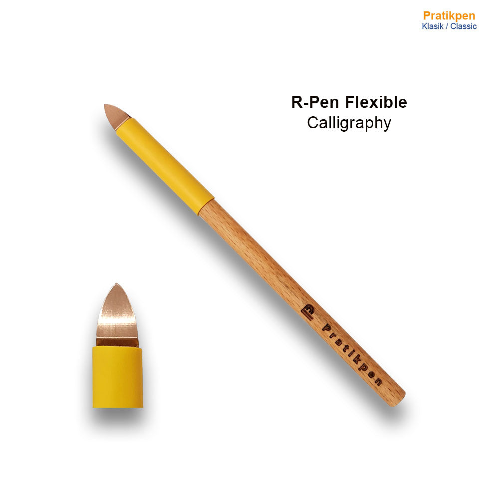 Pratikpen R-Pen Flexible calligraphy pen with a flexible metal nib. Ideal for classic and experimental lettering. Natural wooden body, expressive line control.