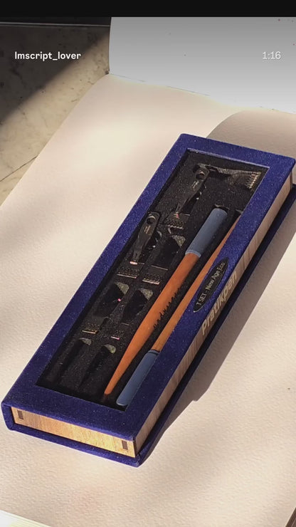 Pratikpen T Set - Classic Eco | Calligraphy Pen Set with Interchangeable Steel Nibs &amp; Beechwood Holder